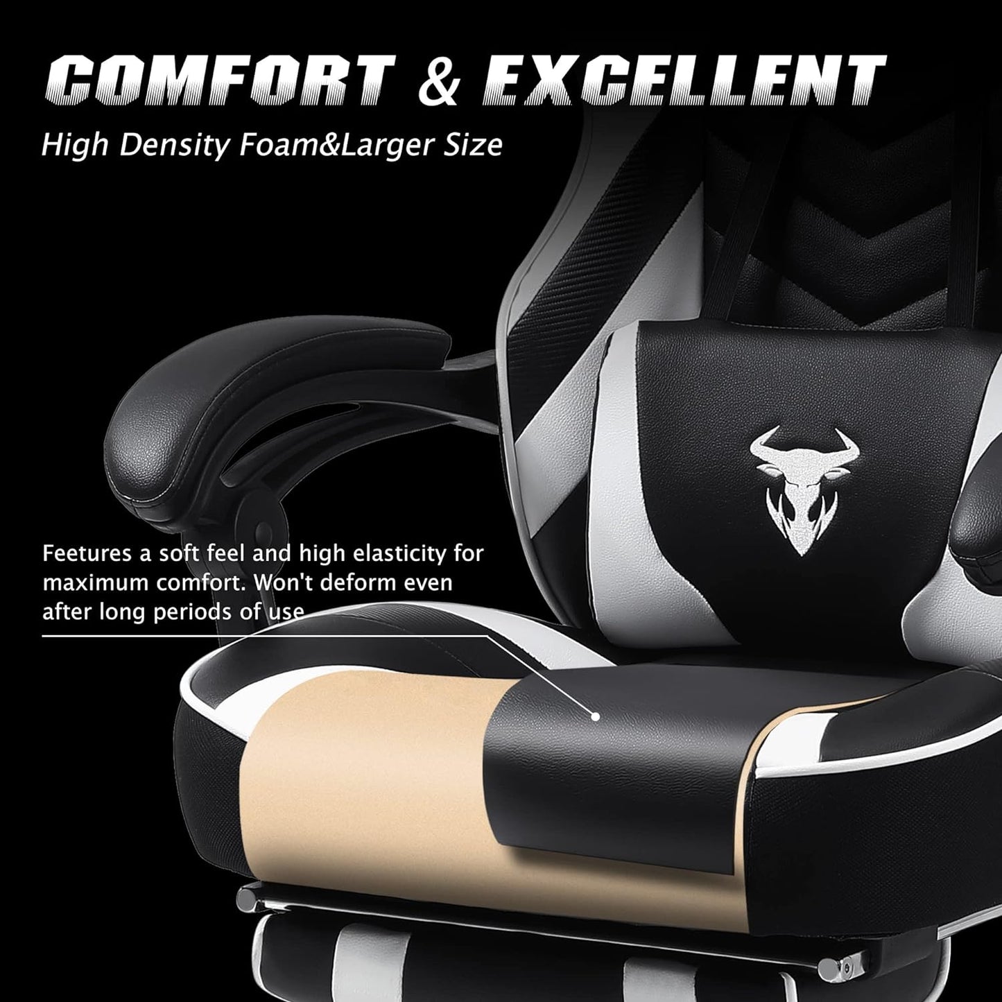 Ergonomic Gaming Chair with Footrest Recliner and Massage - High Back Office Gamer Chair for Adults - Big and Tall - White/Black