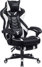 Ergonomic Gaming Chair with Footrest Recliner and Massage - High Back Office Gamer Chair for Adults - Big and Tall - White/Black